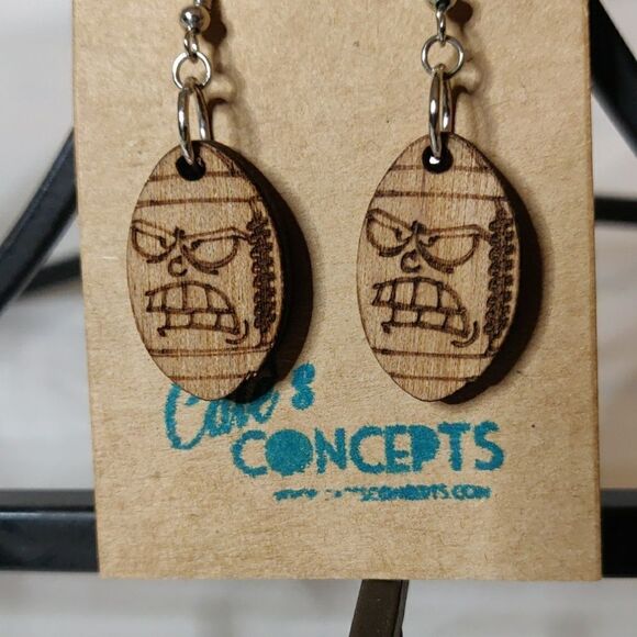 Game Face Football Laser Cut‎ Wood Earrings - Picture 2 of 2